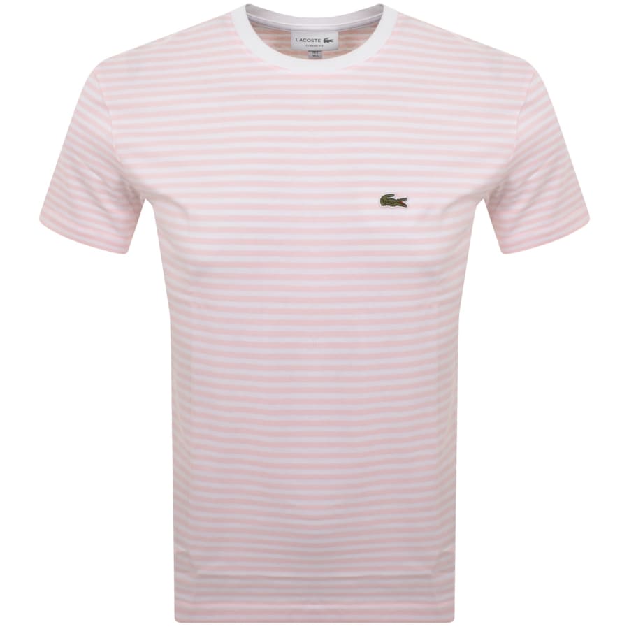 Tシャツ・カットソー ^LEATHERY^ Small Logo Striped Cotton Shirt PINK LRSH5101PK Lacoste Stripe T Shirt Pink | Mainline Menswear United States